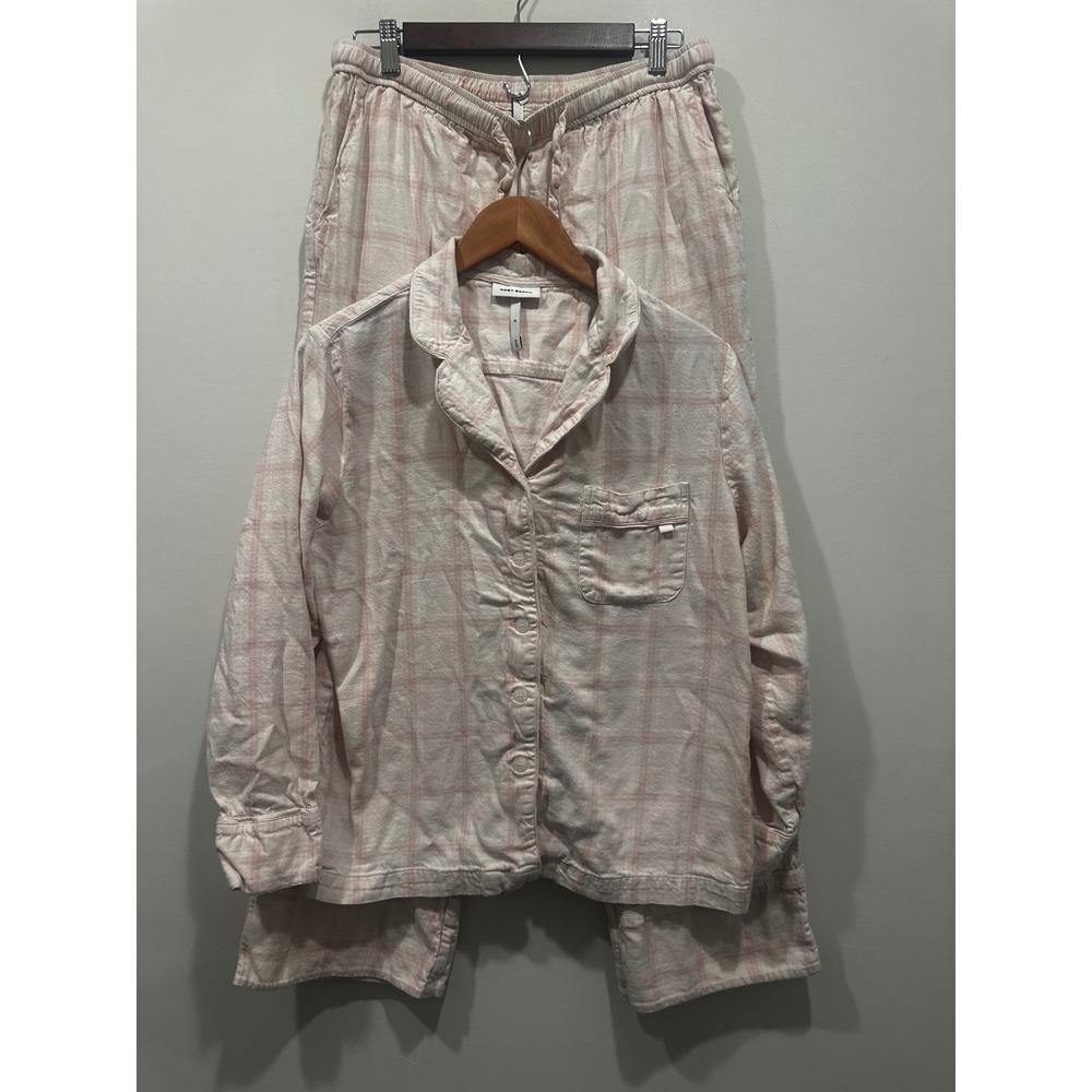 Cozy Earth Womens Pink White Plaid Pajama Set Long Sleeve Button Down Pants M
